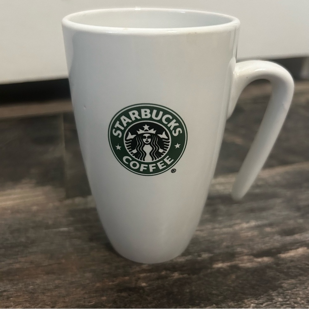 Vintage 2007 Starbucks White Coffee Mug 9oz Open Handle White Green